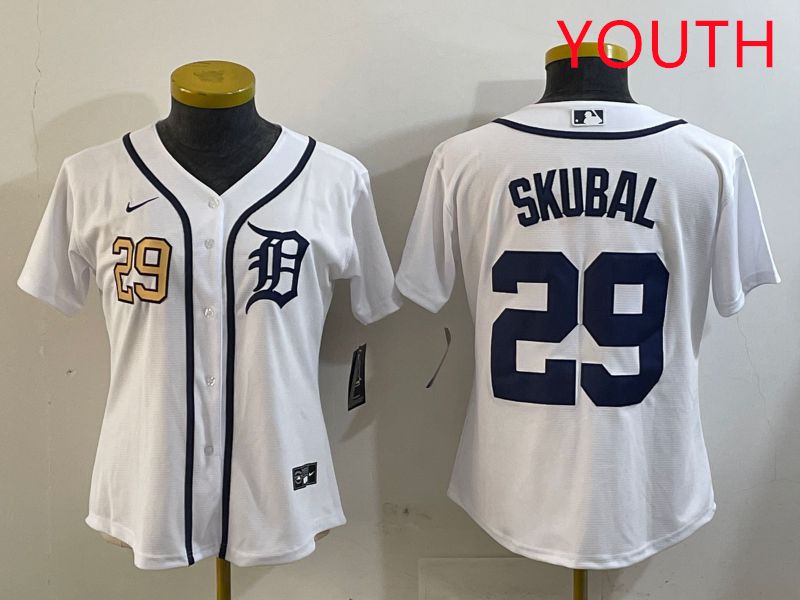 Youth Detroit Tigers 29 Skubal White Game 2025 Nike MLB Jersey style 2